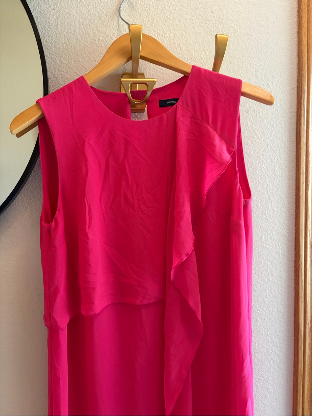 FRENCH CONNECTION James Pink Sleeveless Sheath Dress Asymmetrical Ruffle - Picture 11 of 11